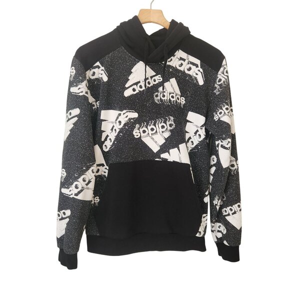 adidas Other - Adidas Black & White Pullover Hoodie Logo Print Comfy Casual Athletic Sporty